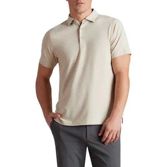 Rhône Men’s Regatta Piqué Performance Polo Short Sleeve Beige Sand color LARGE - Picture 1 of 9
